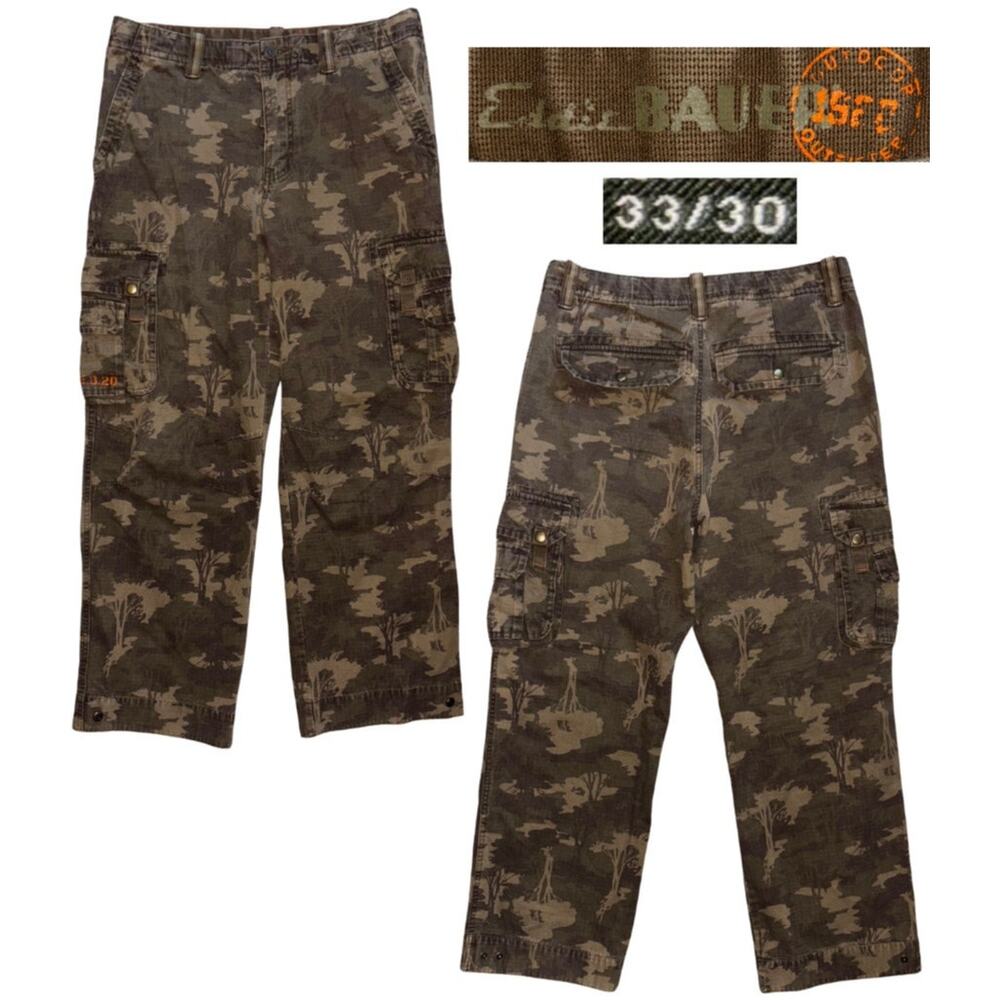 Eddie Bauer Camo Cargo Pants Green Mens Size 33x30 Streetwear Menswear Skater